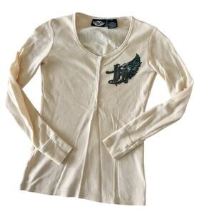Harley Davidson longsleeve tee shirt top XS cream white womens blouse comfort